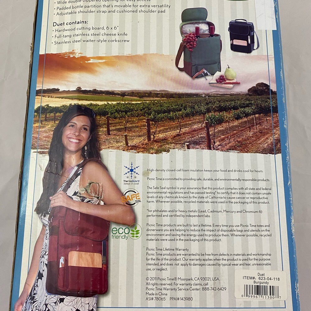 Duet Picnic Time 2 bottle Insulated Wine and Cheese  Cooler Tote Burgundy - Picture 3 of 6